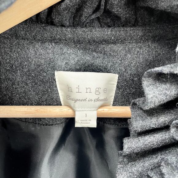 HINGE Grey Wool Blend Ruffle Collar Blazer Jacket // S - Picture 8 of 11